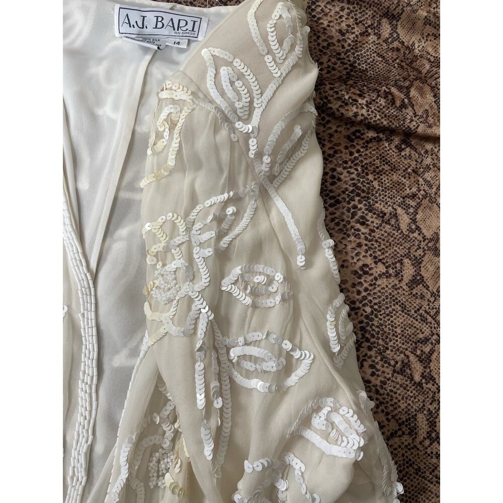 NWT AJ Bari White Cream Beaded Sequin Silk Oversized Long Sleeve Shirt Jacket 14 - Picture 8 of 9
